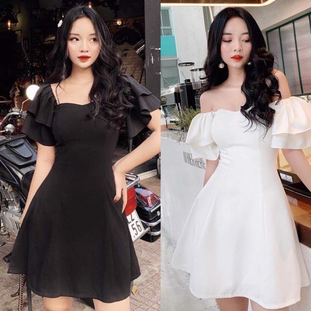 Đầm trễ vai điệu đà dáng xoè chữ A chất voan 2 lớp mềm mại bồng bềnh lên dáng cực xinh VA04