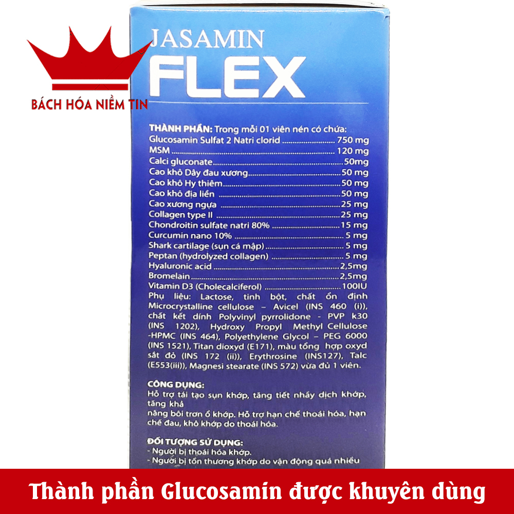 Viên uống giảm đau nhức xương khớp Jasamin Flex - Hộp 50 viên glucosamin kết hợp thảo dược