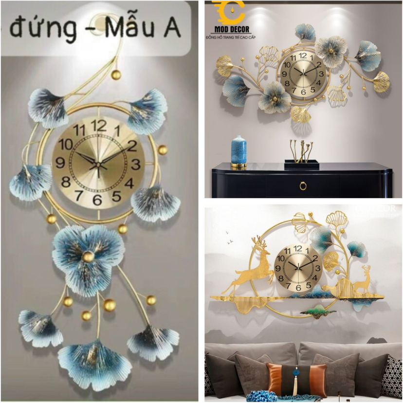ĐỒNG HỒ TREO TƯỜNG DECOR LÁ GINGKO XANH, HOA MAI VÀNG XANH, PHONG CẢNH ĐÔI HUƠU [HCM]