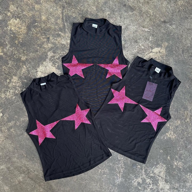 GENER | Sparkle Mesh Top - Áo lưới hoạ tiết ngôi sao phong cách Y2K