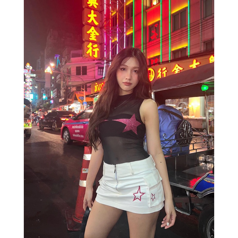 GENER | Sparkle Mesh Top - Áo lưới hoạ tiết ngôi sao phong cách Y2K