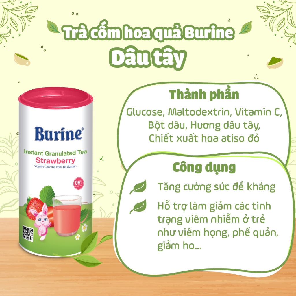 Trà cốm hoa quả Burine 200g bổ sung Vitamin C, tăng đề kháng