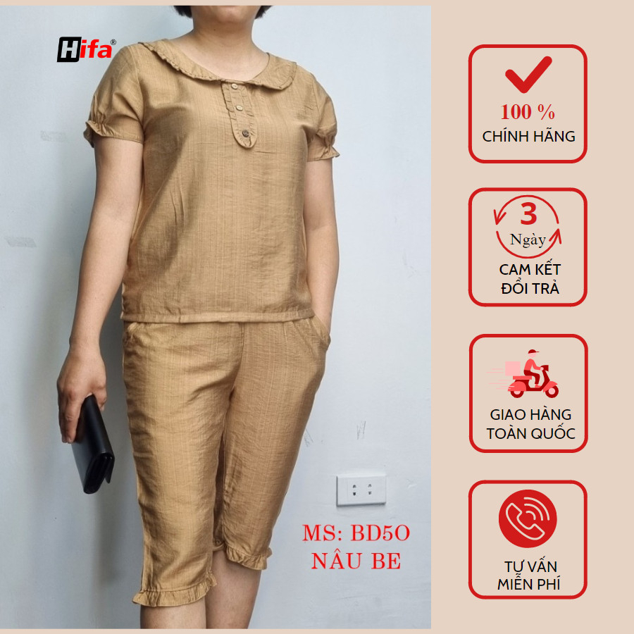 Bộ mặc nhà nữ chất đũi mùa hè mát Thời trang Hifa: BD50