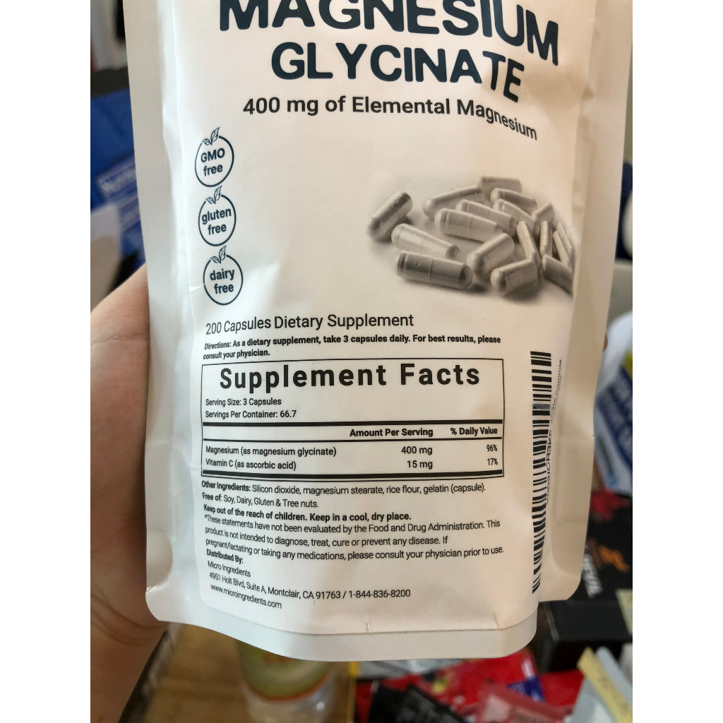MICRO INGREDIENTS MAGNESIUM GLYCINATE - VITAMIN KHOÁNG CHẤT-  WSPT 200V