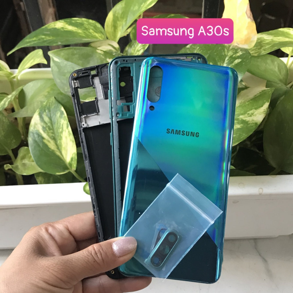 Bộ vỏ sườn samsung A30s zin (gồm lưng,khung xương,nút bấm,kính camera)