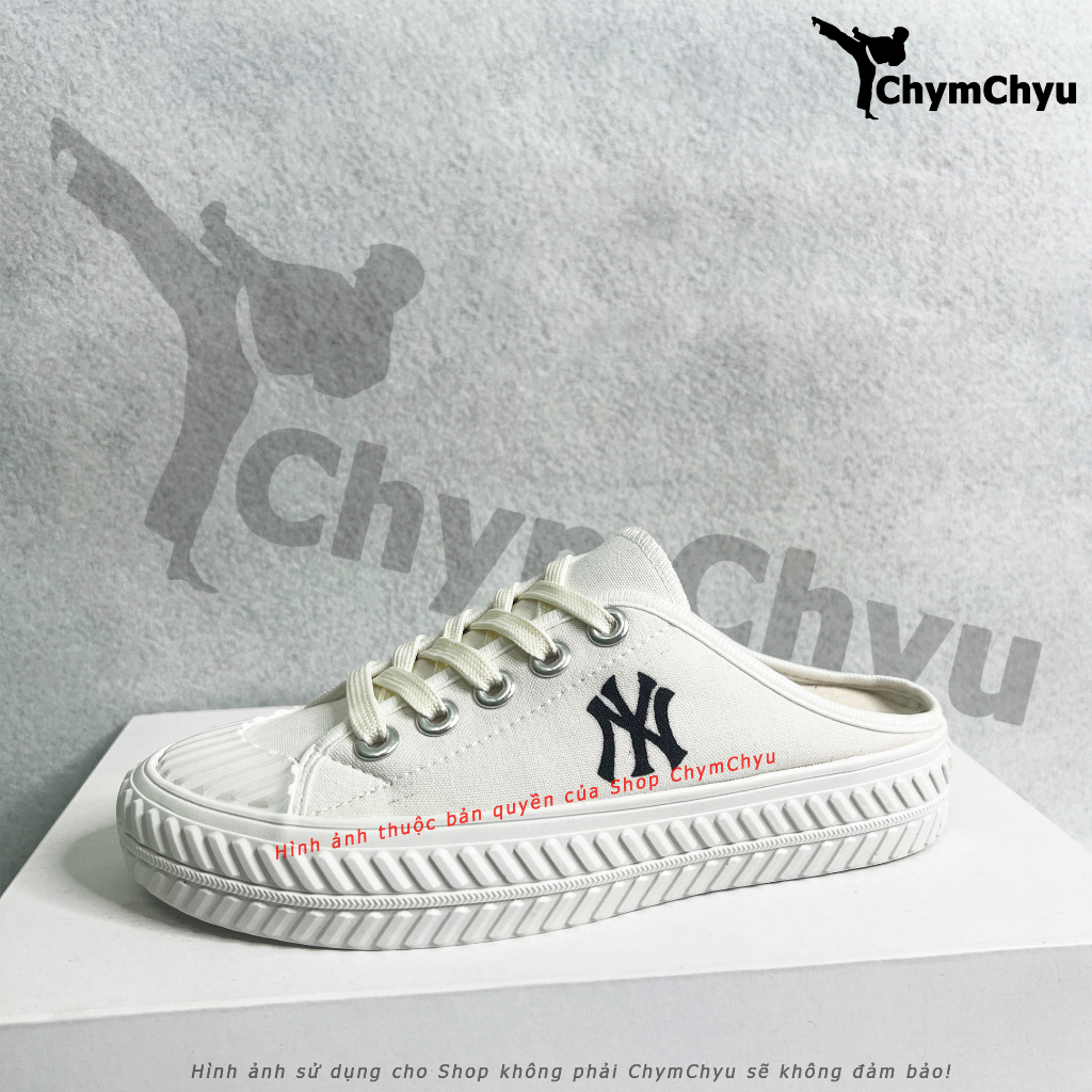 Giày Sục MLB NY Đạp Gót Nữ màu trắng Đẹp (có Hộp Giày + Hộp Bảo Vệ)