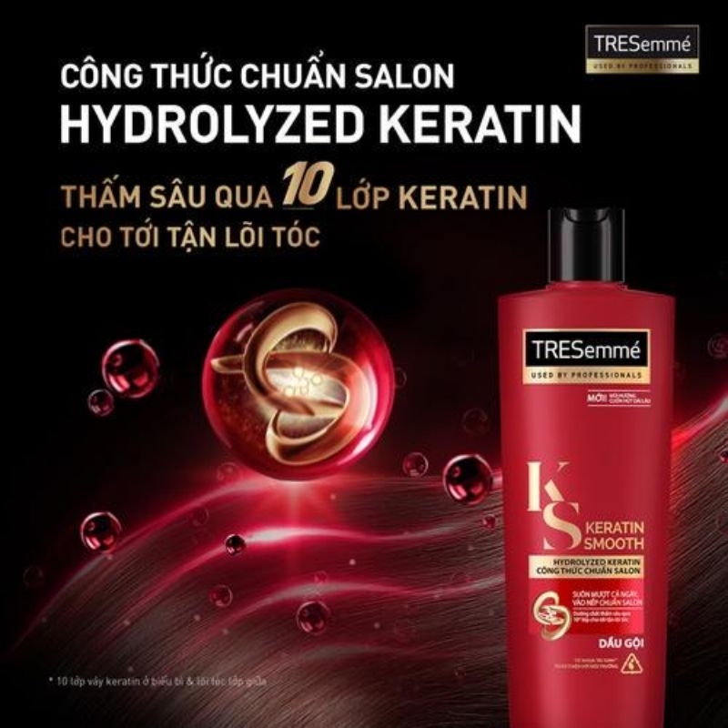 Combo dầu gội 640 + dầu xả 620 TRESEMME Keratin Smooth cho tóc vào nếp  suôn mượt