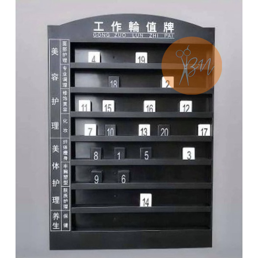 Bảng chạy số, bảng xếp số cho nhân viên salon, bảng phân công làm việc dành cho các salon tóc (gồm 1 bảng +1 bộ số