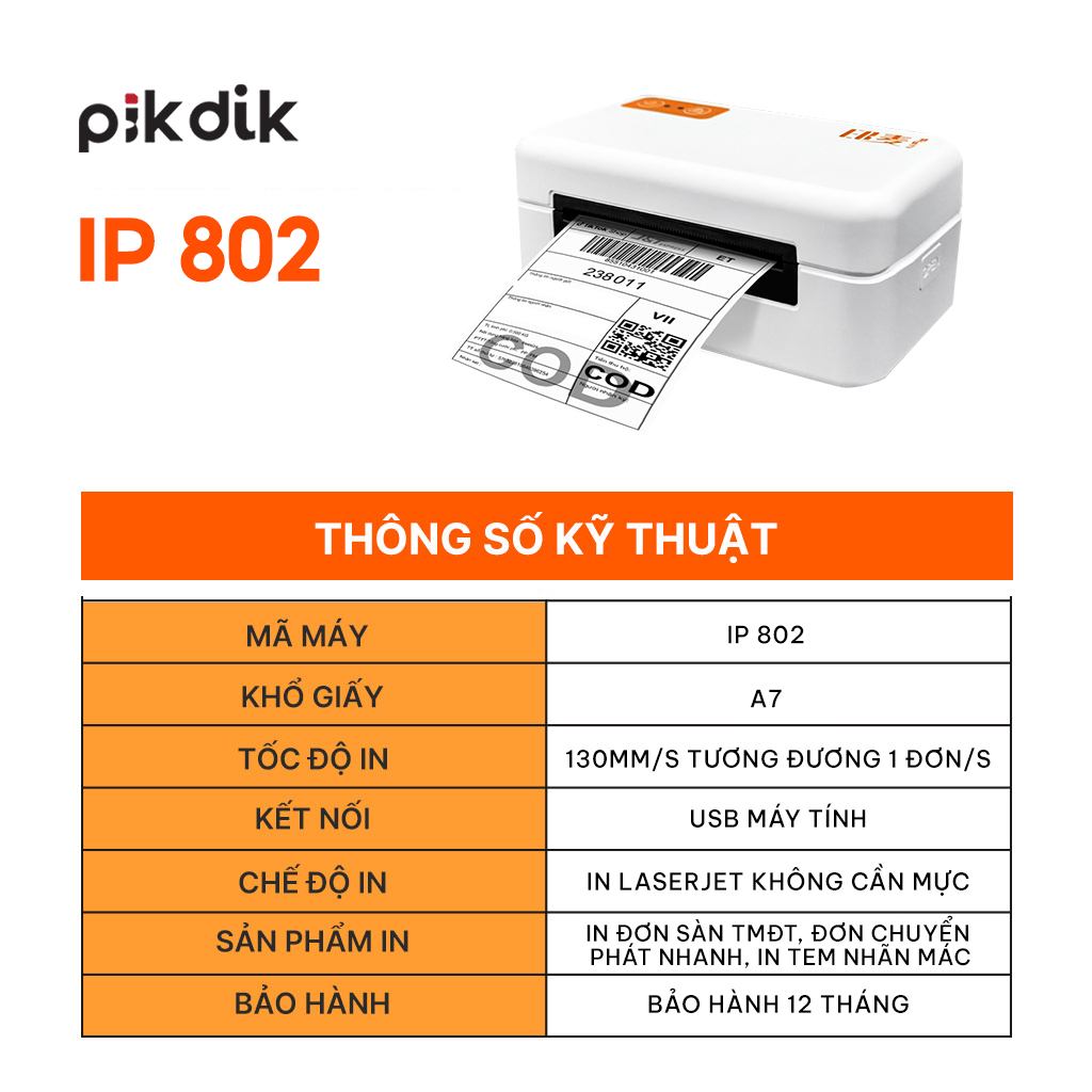Máy in nhiệt mini PIKDIK 802 in đơn hàng, in tem, mã vận đơn, mã vạch, phiếu gửi hàng | BigBuy360 - bigbuy360.vn
