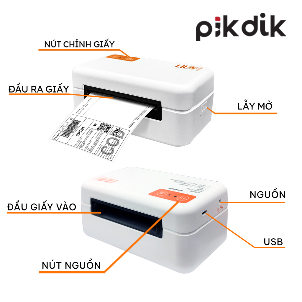 Máy in nhiệt mini PIKDIK 802 in đơn hàng, in tem, mã vận đơn, mã vạch, phiếu gửi hàng