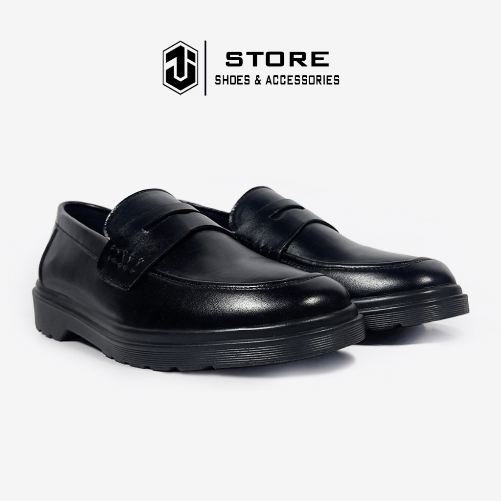 Giày Penny Loafer Full Black Da Nguyên Tấm J1, Giày Lười Da Nam Sơn Tùng Đế Cao Su Đúc Nguyên Khối