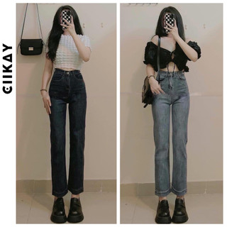 Quần jean nữ ống đứng gập gấu 3cm ciikay - quần bò nữ ống đứng lại gập gấu chất denim cao cấp