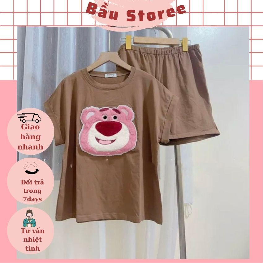 BỘ BẦU COTTON MÙA HÈ HÌNH GẤU DỄ THƯƠNG- BỘ THIẾT KẾ TRẺ TRUNG,NĂNG ĐỘNG CHO MẸ BẦU