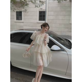 Đầm voan tơ cao cấp,váy đầm dáng suông xếp tầng xinh xắn_đầm trắng dự tiệc đi chơi sang chảnh