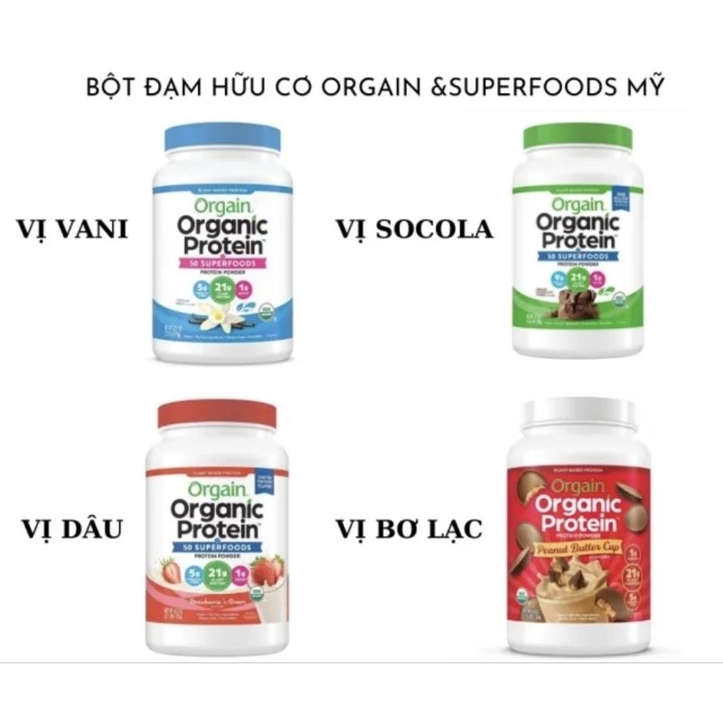 Bột Orgain Organic Protein 1224gr chính hãng Mỹ (Đủ Vị)