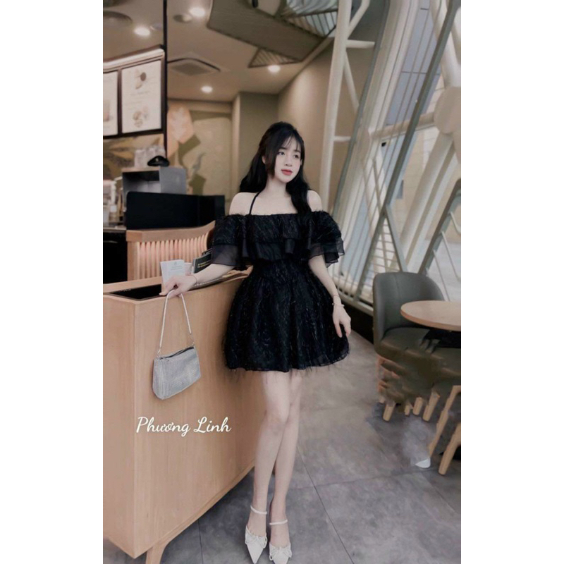 Đầm dự tiệc trễ vai chất voan loing vũ TRIPBLE T DRESS - Free size dưới 54kg -MS10HD
