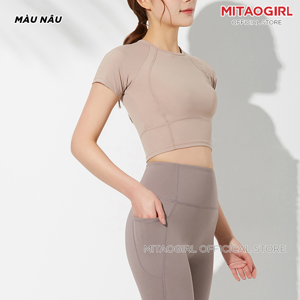 Áo ngắn tay tập gym yoga nữ MITAOGIRL dáng áo croptop cộc tay chất thun poly mềm mịn co giãn tốt