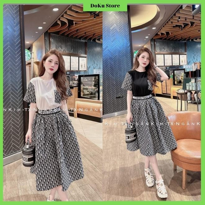 Set váy dior, áo dior, chân váy dior dáng xòe hàng thiết kế hottrend cao cấp mặc đi làm, đi chơi dự tiệc siêu xinh