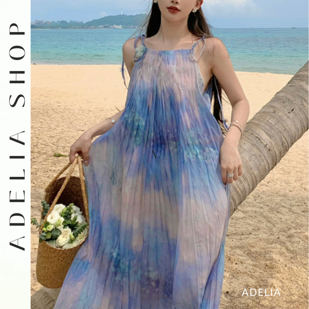 「ADELIA」Đầm 2 Dây Maxi DH156 Dáng Dài Form Rộng Rãi Họa Tiết Loang Màu Chất Voan 2 Lớp Mềm Đẹp Hàng Quảng Châu
