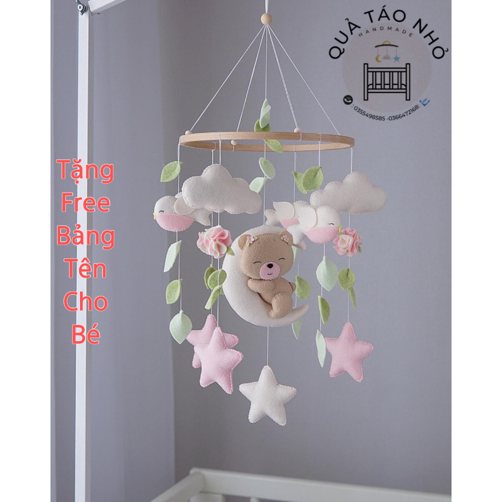 Đồ chơi treo nôi gấu và chim (Tặng kèm bảng tên)