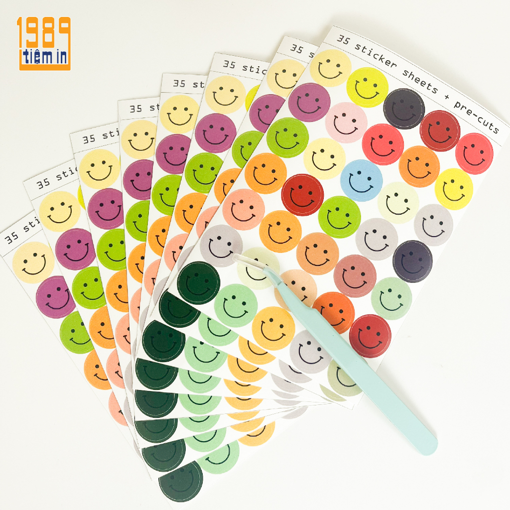 1 tờ sticker icon mặt cười - A6 - 35 sticker pre-cuts