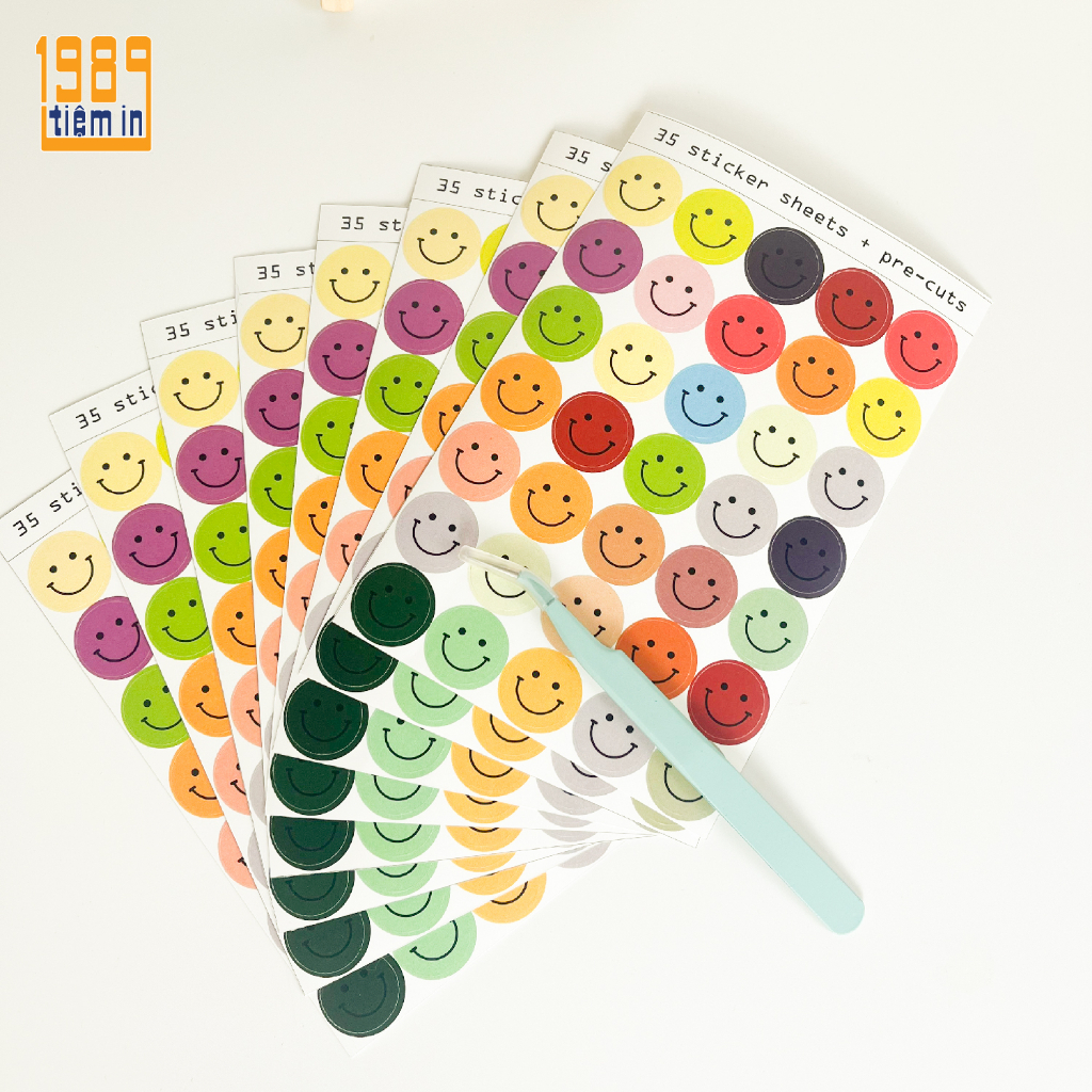 1 tờ sticker icon mặt cười - A6 - 35 sticker pre-cuts