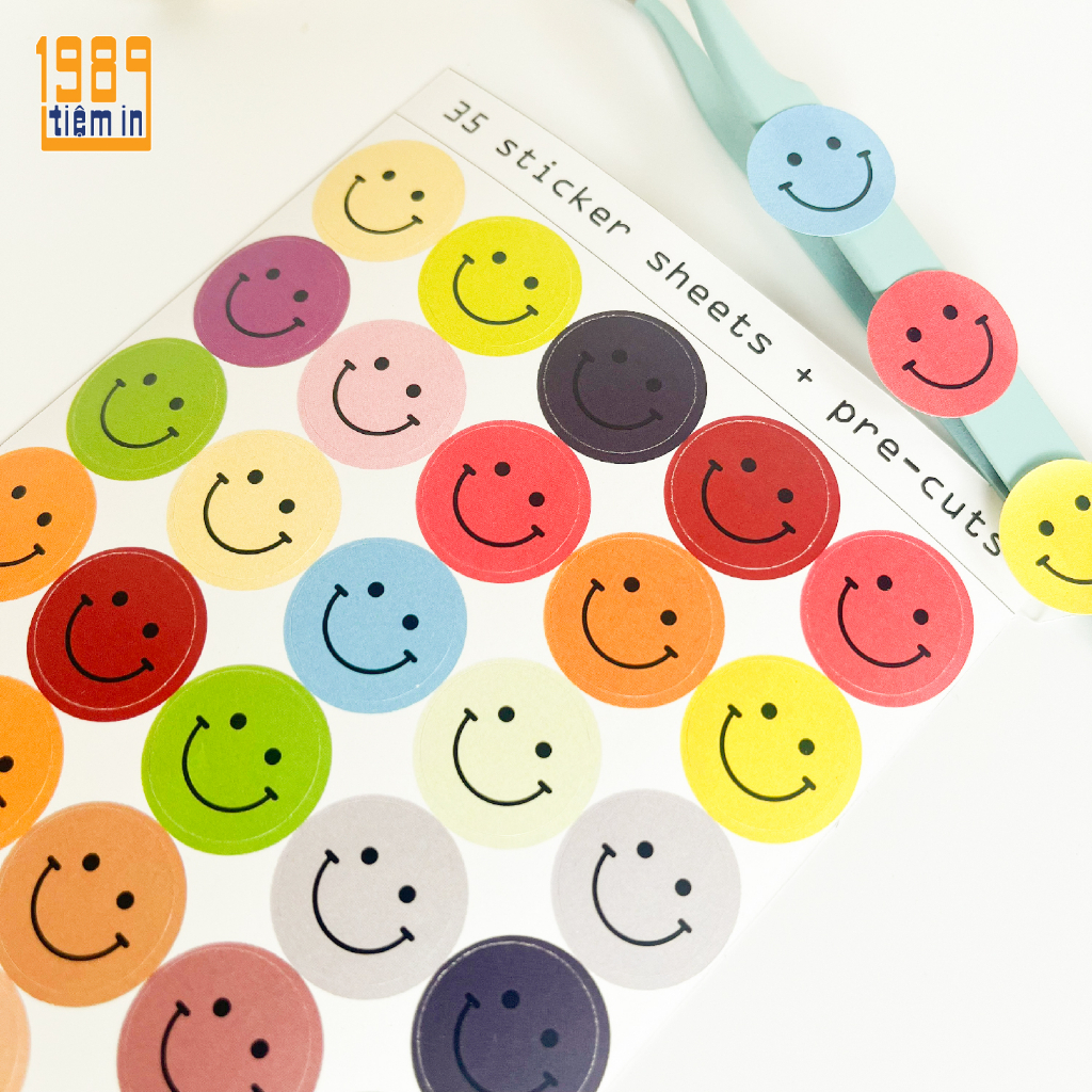 1 tờ sticker icon mặt cười - A6 - 35 sticker pre-cuts