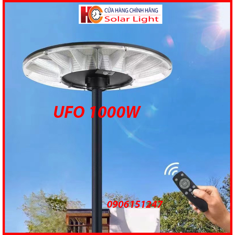 Đèn năng lượng mặt trời UFO HC Solar light 1000W mới, Vỏ nhựa ABS,Tấm pin liền,Cảm biến chuyển động, Ánh sáng trắng
