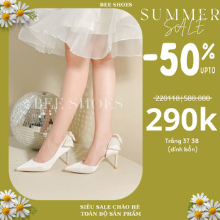Beeshoes - giày cao gót nữ mũi nhọn - giày cao gót nữ gót nhọn cao 8 phân sẵn màu trắng 220118