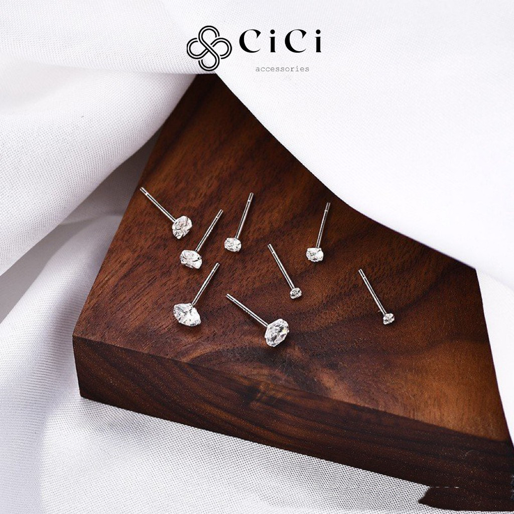 Bông Tai Nữ Kiểu Dáng Đính Đá Nhỏ Cici Accessories Phụ Kiện Trang Sức Nữ Tính, Nhẹ Nhàng - 3Mm