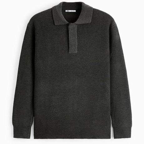 Áo polo nam dài tay Zara authentic TEXTURED KNIT size M