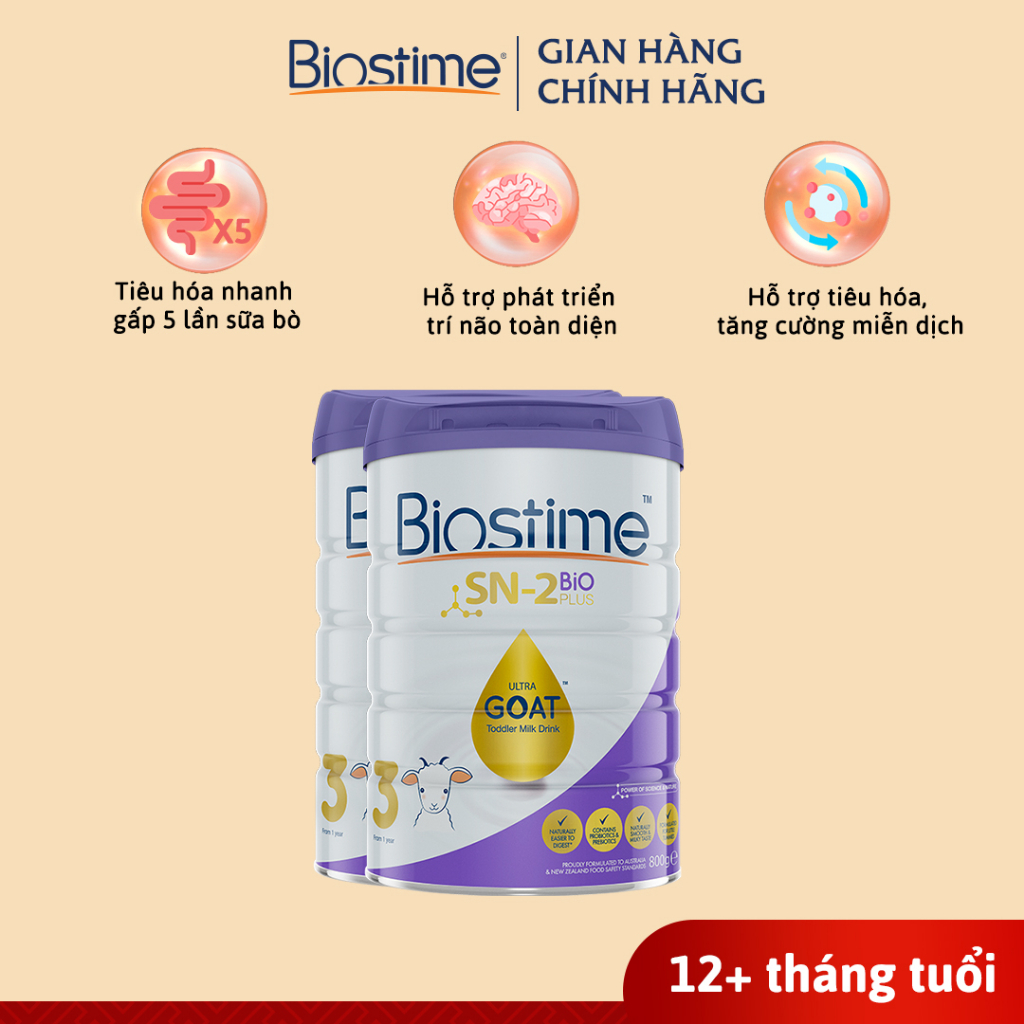 Combo 2 lon sữa Dê Biostime Ultra Goat cải thiện tiêu hóa tăng cường hấp thu cho bé 800g