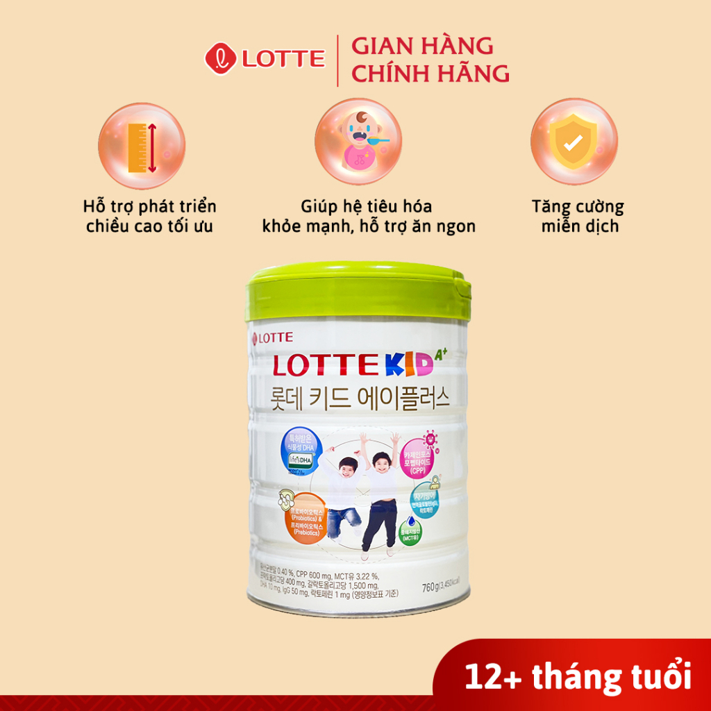 Sữa Bò Lotte Kid A+ Hàn Quốc lon 760g hỗ trợ trẻ tăng chiều cao