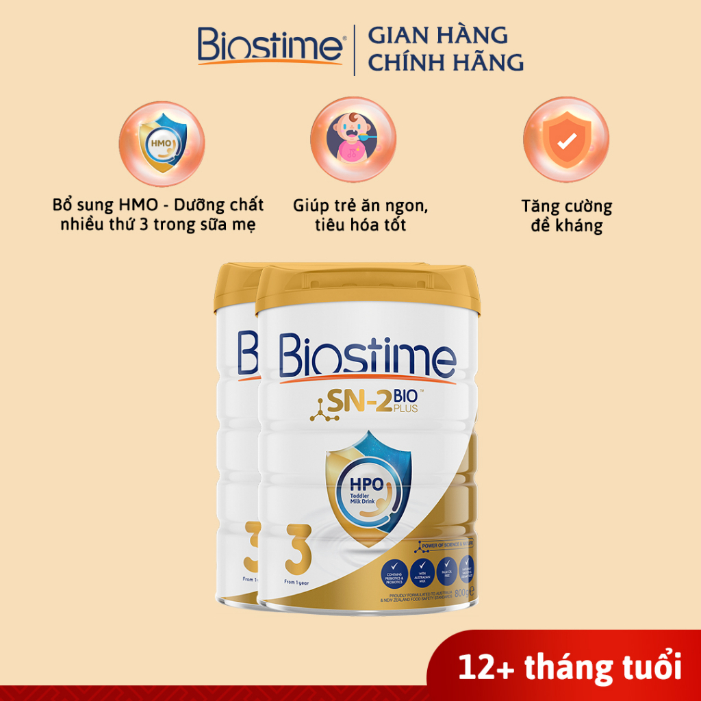 Sữa Bò Biostime SN2 Bio Plus HPO, cải thiện tiêu hóa tăng cường hấp thu cho bé, Combo 2 lon 800g