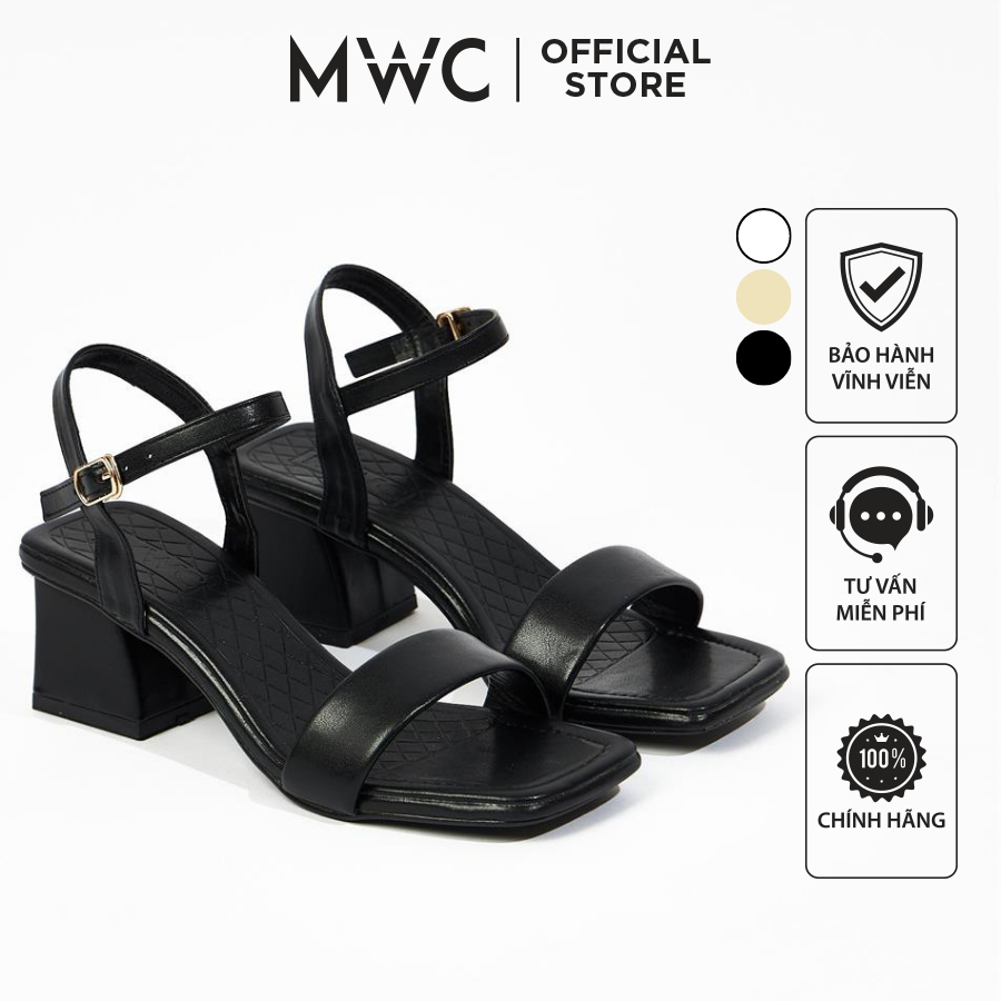 Giày Cao Gót MWC 4400 - Giày Sandal Cao Gót Đế Vuông Quai Ngang Da Thời Trang Thanh Lịch