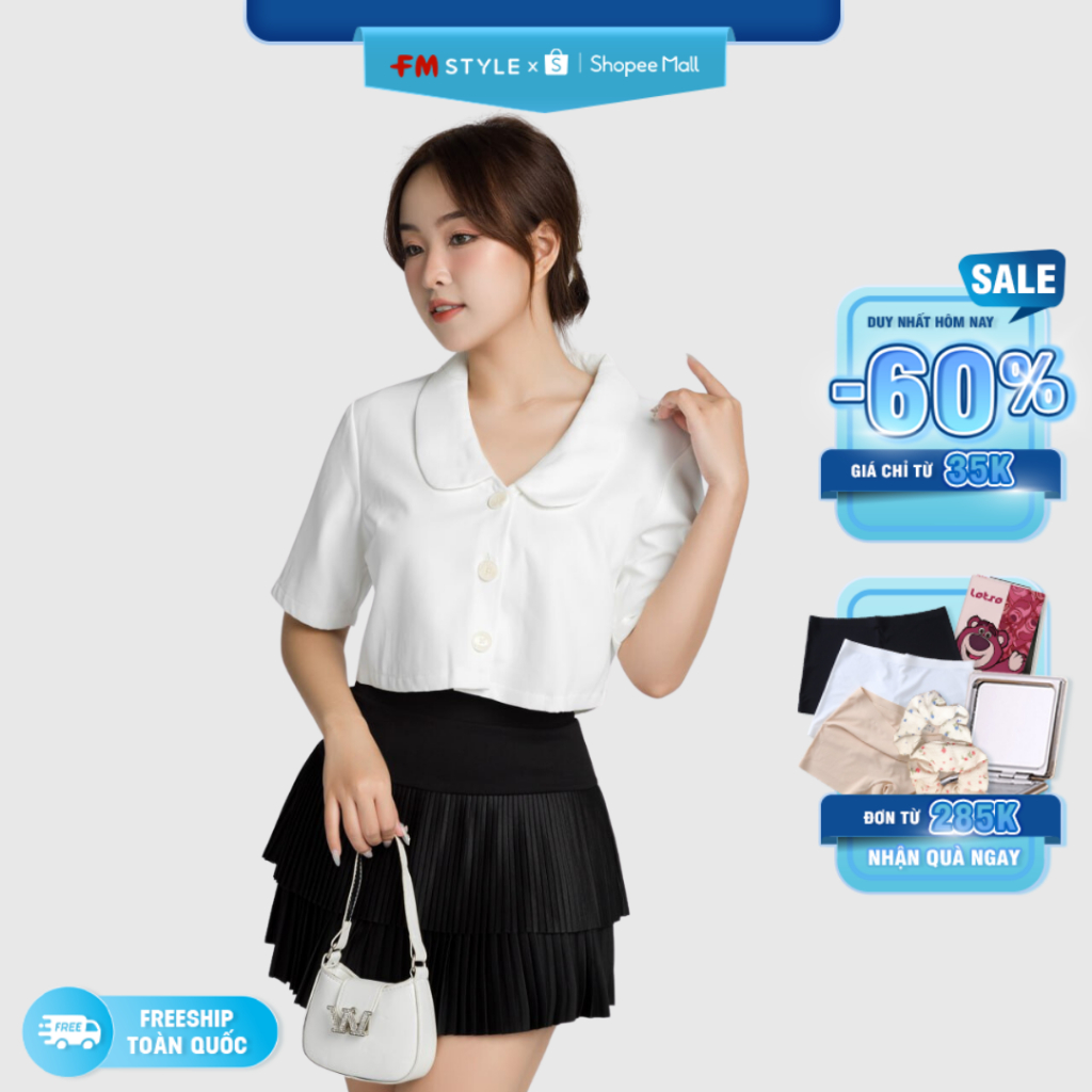 Áo kiểu nữ FM STYLE thiết kế hở lưng phối nút sau thời trang tiểu thư xinh xắn phong cách Hàn Quốc 23010527