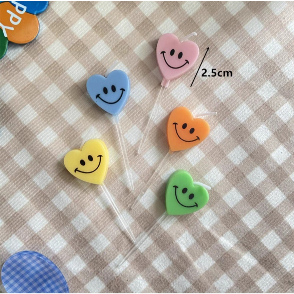 Nến Ngộ Ngĩnh Trang Trí Bánh Sinh Nhật , Vỉ 5 Nến Trái Tim Mặt Cười , Đồ Trang Trí Bánh Sinh Nhật