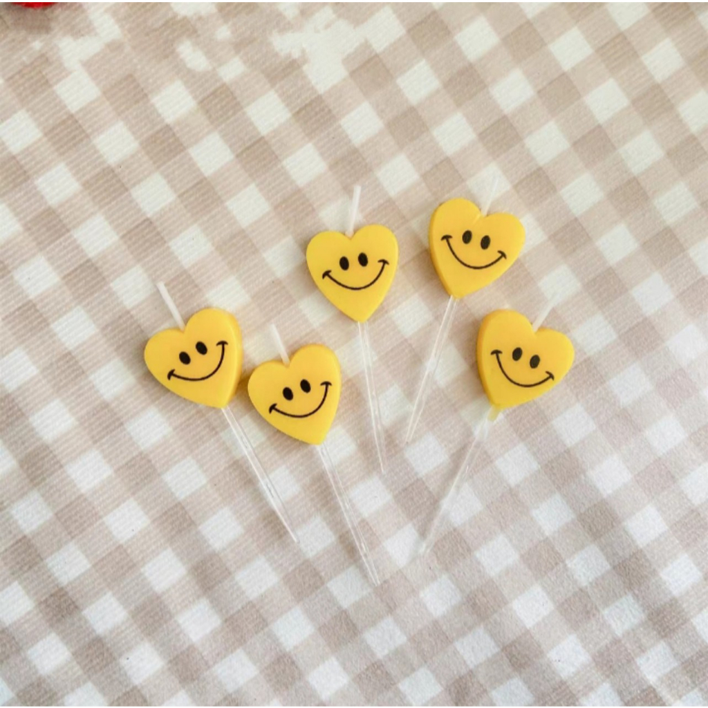 Nến Ngộ Ngĩnh Trang Trí Bánh Sinh Nhật , Vỉ 5 Nến Trái Tim Mặt Cười , Đồ Trang Trí Bánh Sinh Nhật