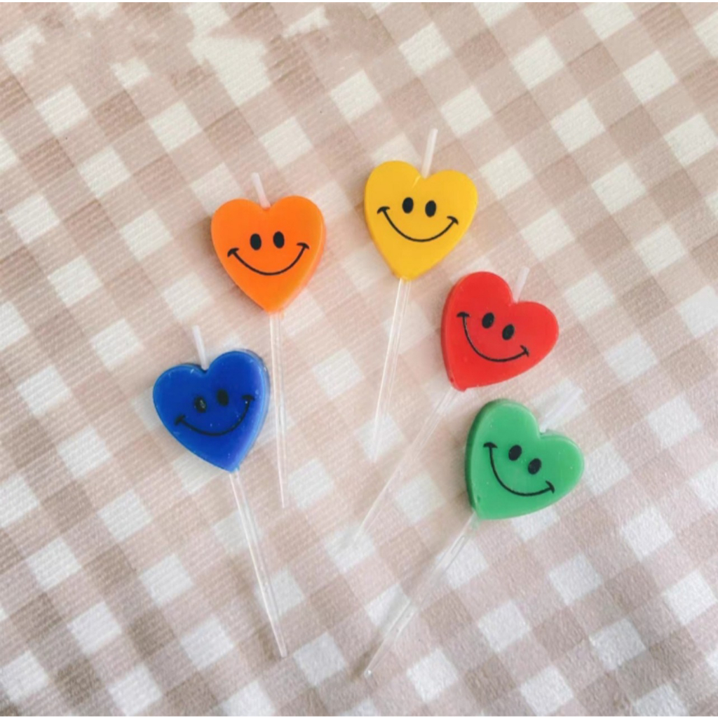 Nến Ngộ Ngĩnh Trang Trí Bánh Sinh Nhật , Vỉ 5 Nến Trái Tim Mặt Cười , Đồ Trang Trí Bánh Sinh Nhật