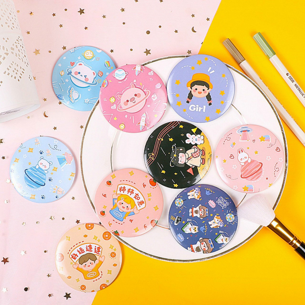 Gương Mini Cầm Tay Hình Tròn Hoạ Tiết Kute