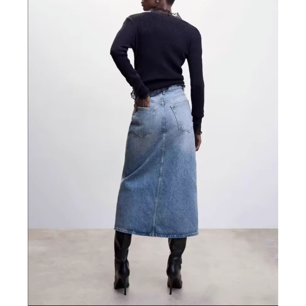 Chân váy bò denim jeans xẻ hàng Zara dáng chữ A dài quá gối cạp cao | BigBuy360 - bigbuy360.vn