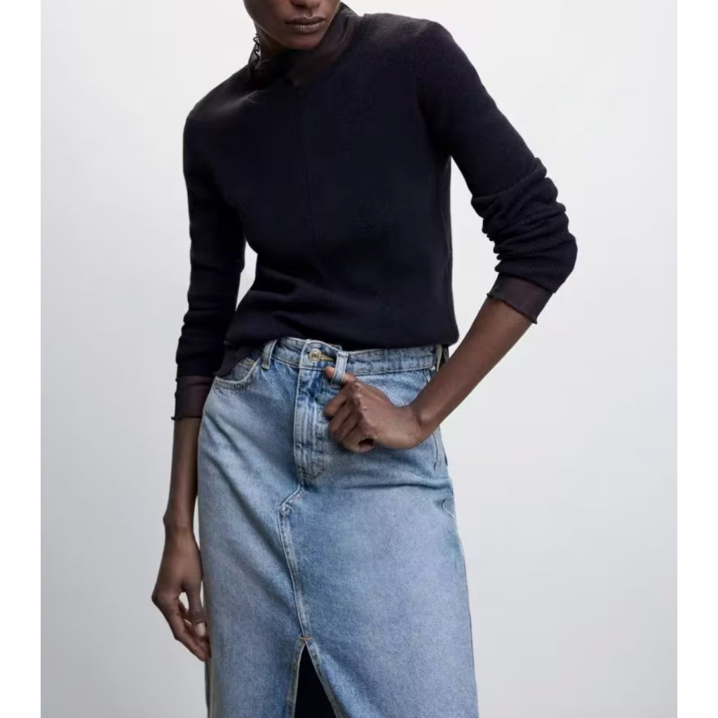 Chân váy bò denim jeans xẻ hàng Zara dáng chữ A dài quá gối cạp cao | BigBuy360 - bigbuy360.vn