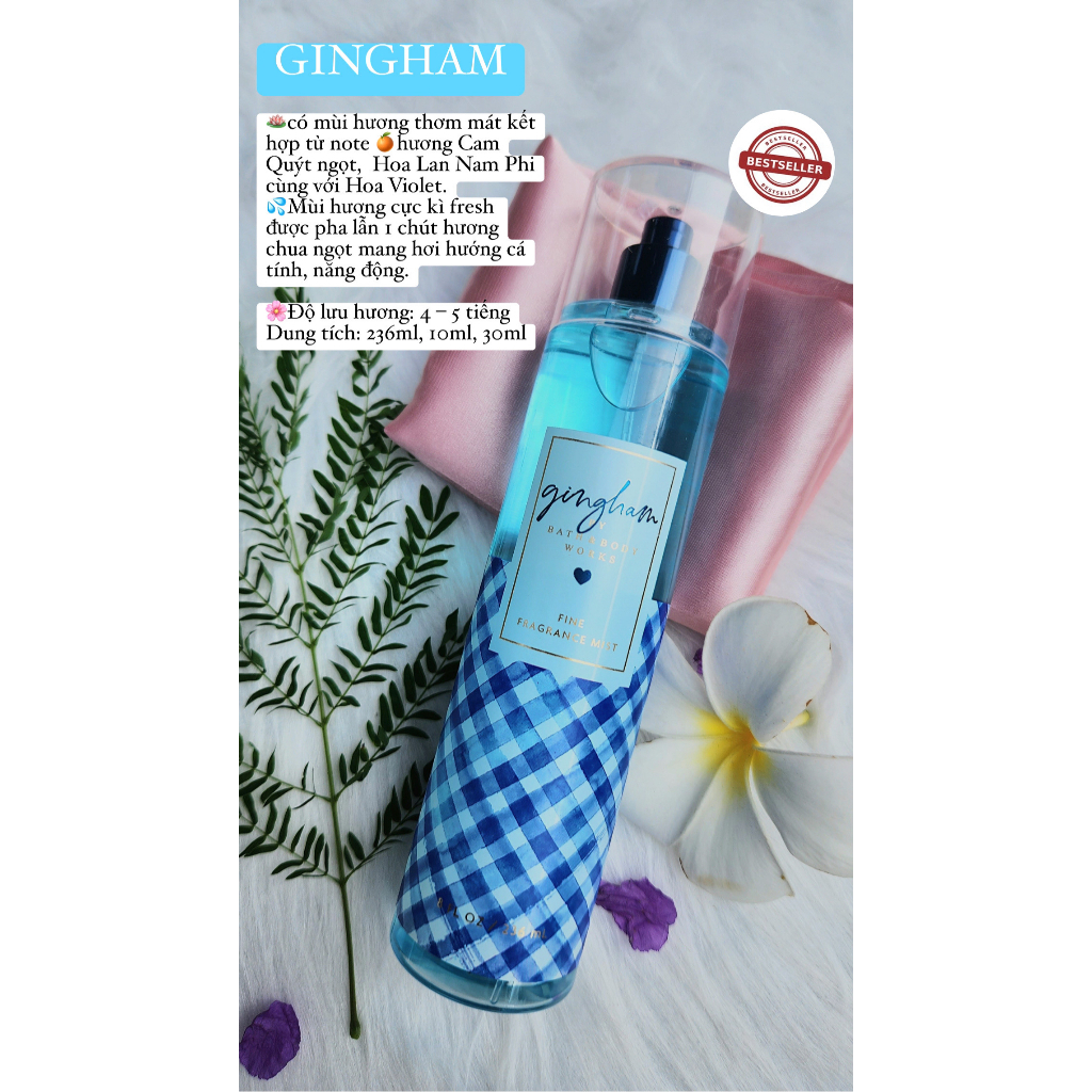 GINGHAM Xịt thơm Bodymist GIÁ RẺ 3 Mùi Gingham LOVE - NHŨ - KO NHŨ