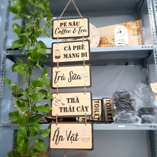Bảng hiệu gỗ khắc tên shop, bảng Menu decor quán có dây treo kiểu vintage đẹp và sang trọng(Nội dung làm theo y.cầu)