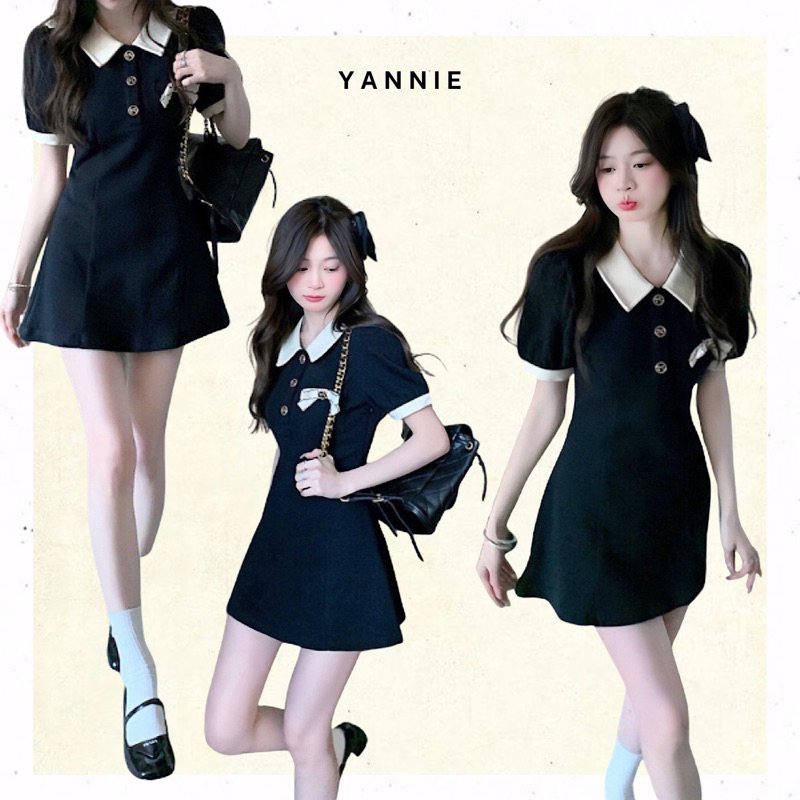 (Sẵn S) Váy đầm polo body dáng ngắn xoè chữ A đen tiểu thư công sở Jennie Blackpink ulzzang Hàn Quốc Yannie