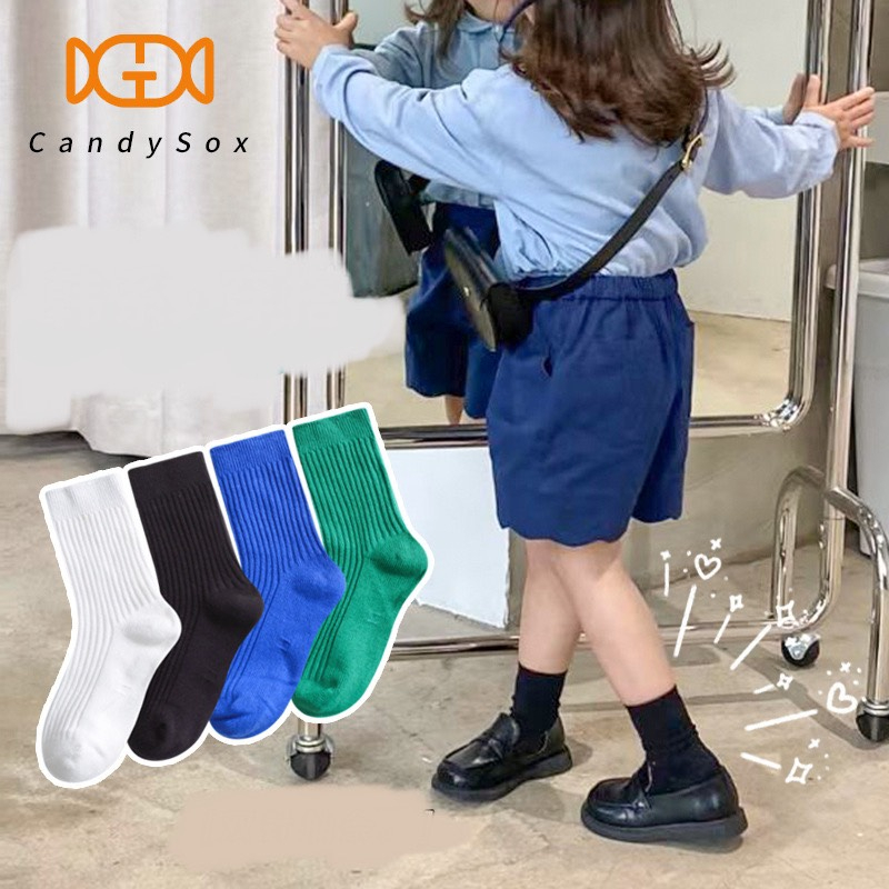 Set 4 đôi tất gân cao cổ cho bé phối màu phong cách vintage thời trang màu trơn