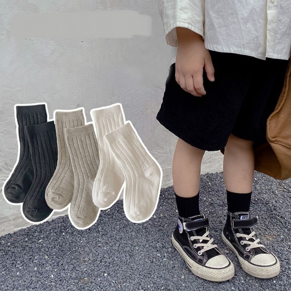 Set 4 đôi tất gân cao cổ cho bé phối màu phong cách vintage thời trang màu trơn