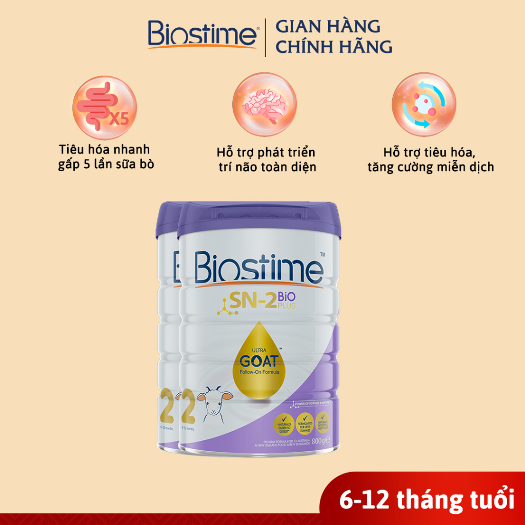 Combo 3 lon Sữa Dê Biostime SN2 Bio Plus HPO, cải thiện tiêu hóa tăng cường hấp thu cho bé 800g