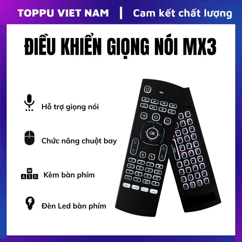 Điều khiển giọng nói thế hệ mới MX3 cho Android Tvbox, Smart TV - Kèm chức năng chuột bay, Đèn led bàn phím