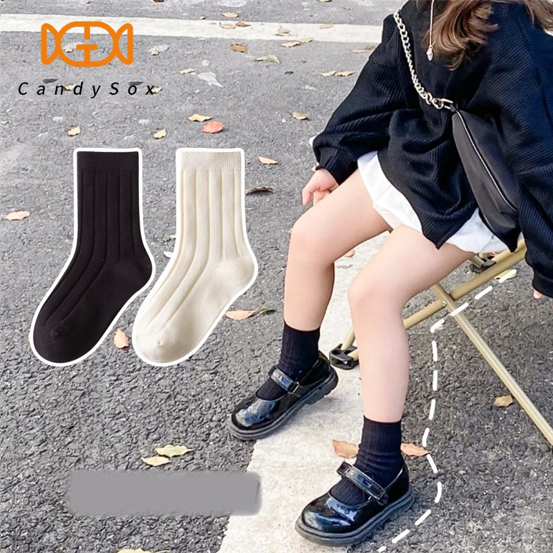 Set 4 đôi tất gân cao cổ cho bé phối màu phong cách vintage thời trang màu trơn